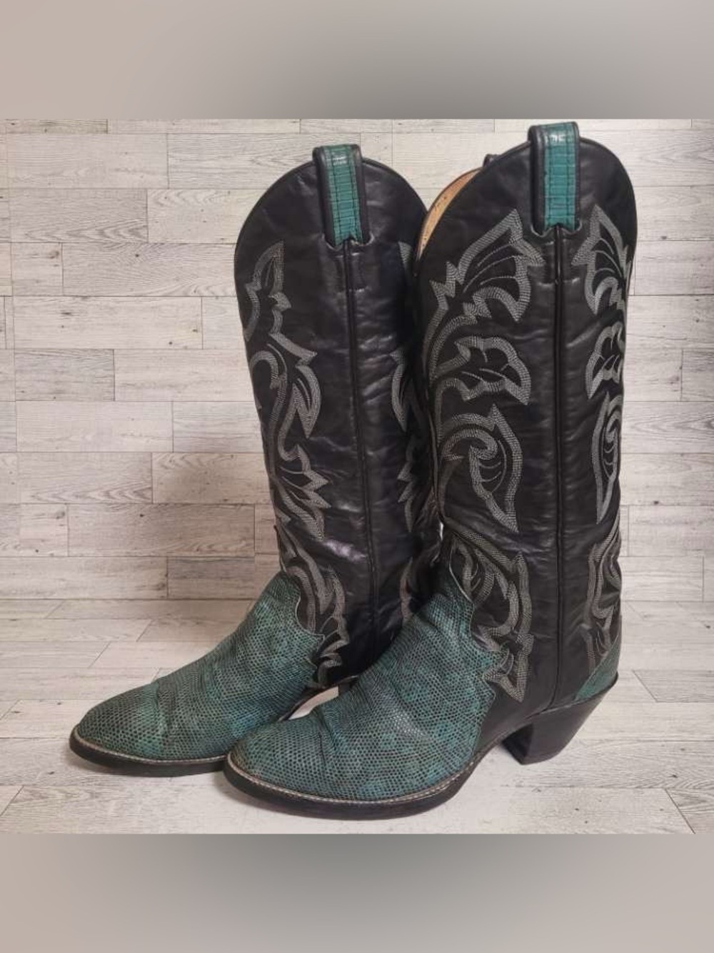 Cutter Bill Exotic Green Ringtail Lizard Leather Triad Cowboy Boots Women’s 8